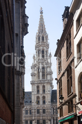 Brussels City Hall through narrow streets