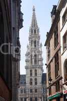 Brussels City Hall through narrow streets
