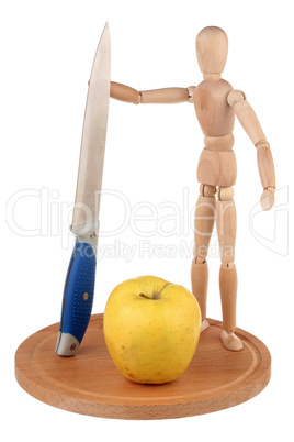 Dummy, knife and apple