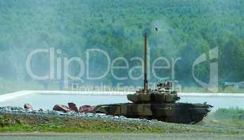 Tank T-80 after water obstacle