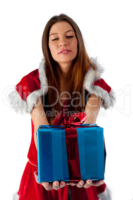 Beautiful and sexy christmas woman with gift