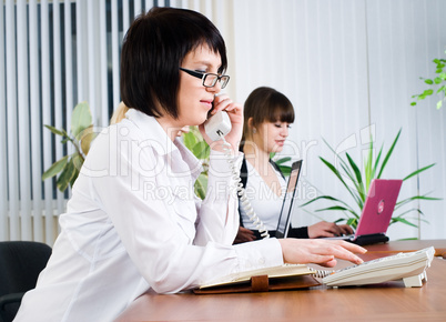 Young business ladies working in office