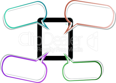 Word bubble on black tablet social network concept - vector