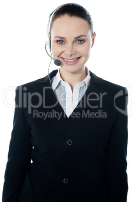 Woman wearing headsets, could be receptionist