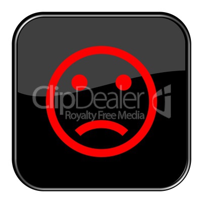 Glossy Button schwarz - Smiley traurig