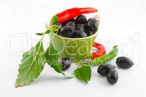Black olives and red pepper