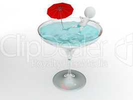 3d character having a bath in a glass