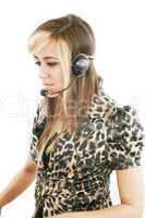 Headshot of beautiful customer service operator woman with heads