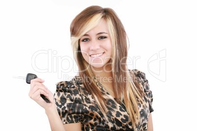 picture of happy teenage girl with car key