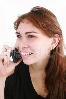 Young business woman talking on the phone - isolated over a whit