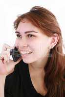 Young business woman talking on the phone - isolated over a whit