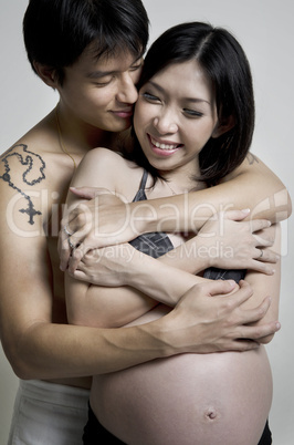 Mixed race passionate couple.