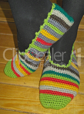 Hand knitted female slippers