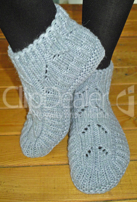 Hand knitted female slippers