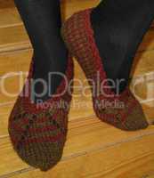 Hand knitted female slippers