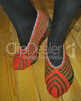 Hand knitted female slippers