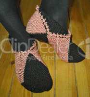 Hand knitted female slippers