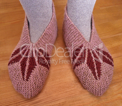 Hand knitted female slippers