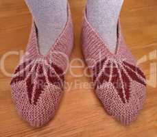 Hand knitted female slippers