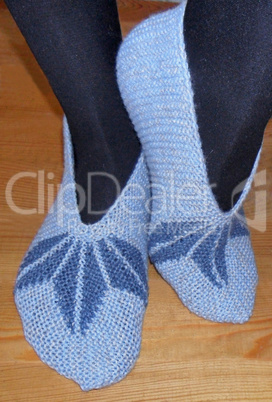 Hand knitted female slippers