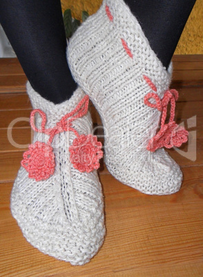 Hand knitted female slippers