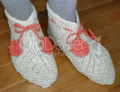 Hand knitted female slippers