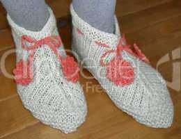 Hand knitted female slippers