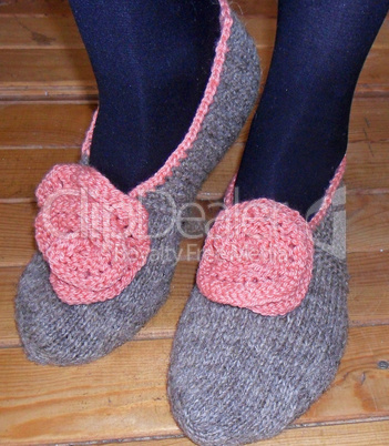 Hand knitted female slippers