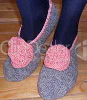 Hand knitted female slippers