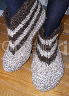 Hand knitted female slippers