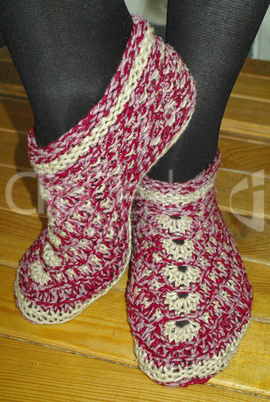 Hand knitted female slippers