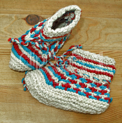 Hand knitted baby booties