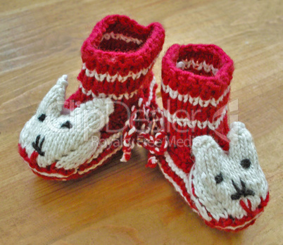 Hand knitted baby booties