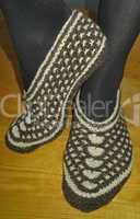 Hand knitted female slippers