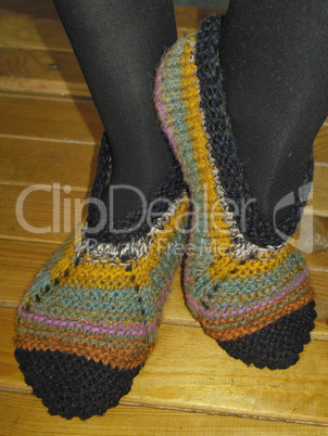 Hand knitted female slippers