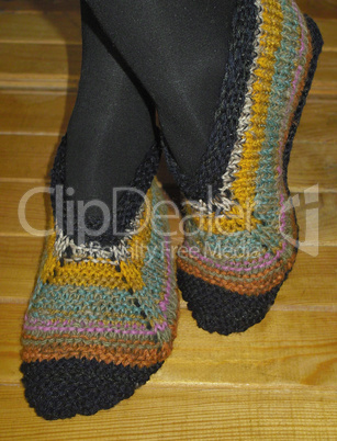 Hand knitted female slippers