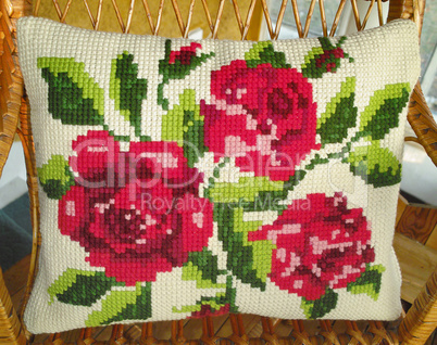 Vintage pillow with embroidery