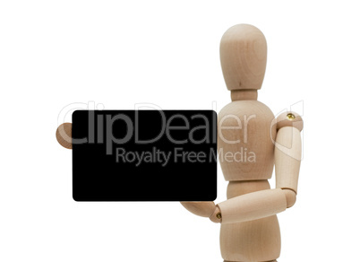 isolated mannequin holds a credit card