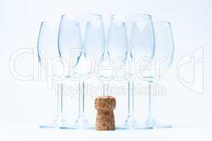 glass wine stand symmetrically with cork
