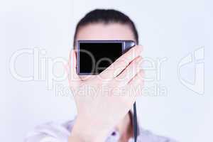 woman photographed herself camera without face