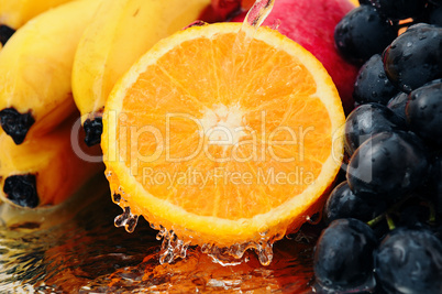 Pure fruit in a spray of water