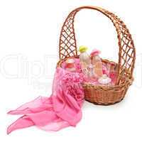 Women's perfume in a basket