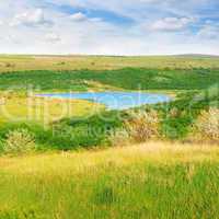 small lake and scenic hills
