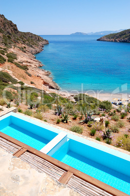 Sea view swimming pools at the luxury villa, Crete, Greece