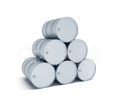 isolated silver oil barrels