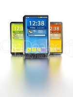 set of touchscreen smartphones