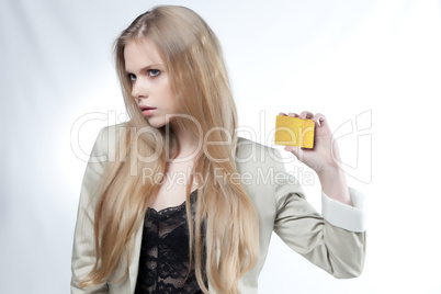 beautiful girl show golden credit card