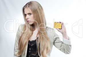 beautiful girl show golden credit card