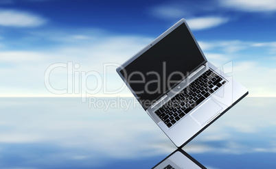Laptop on silver background