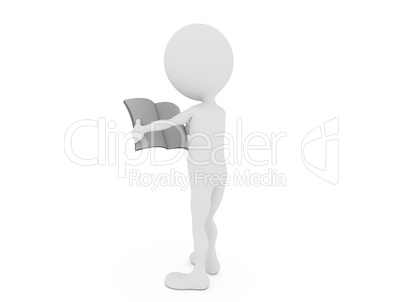 3d man with blank newspaper isolated on white